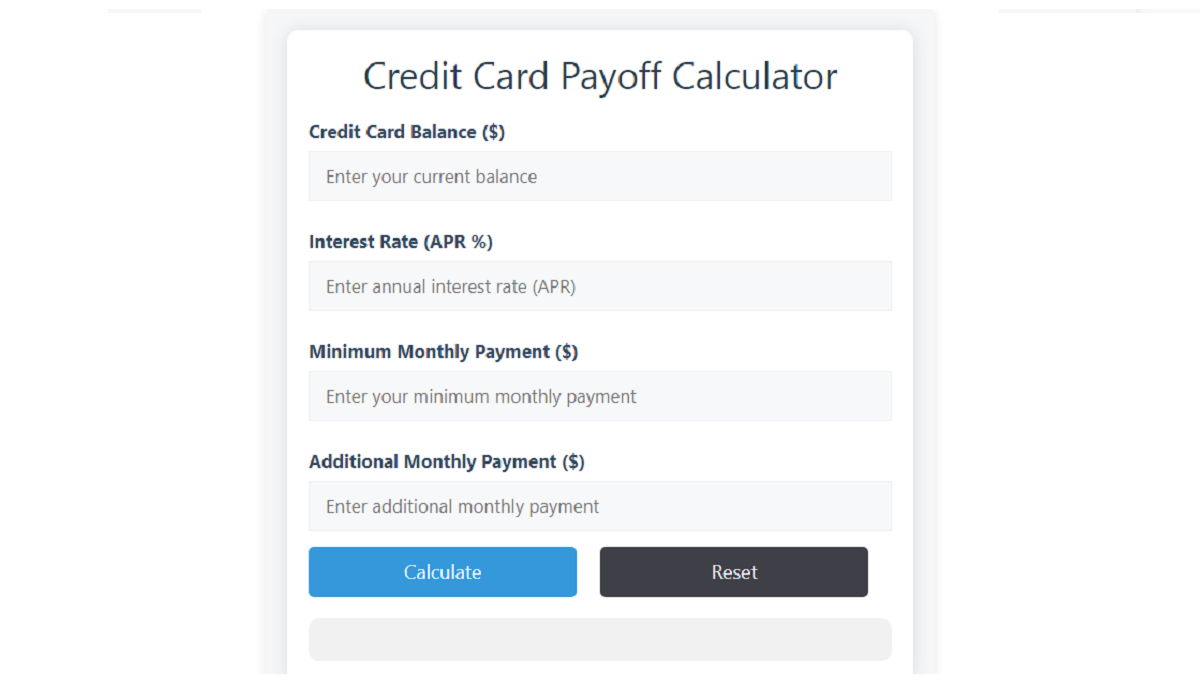 Credit Card Payoff Calculator Online