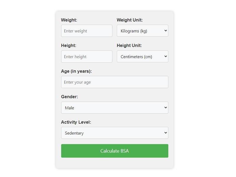 Body Surface Area Calculator Online